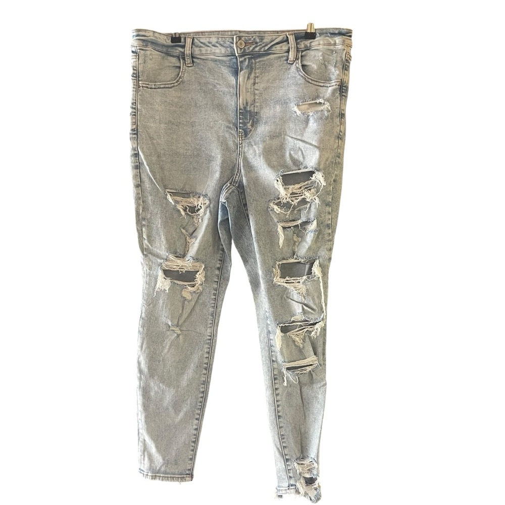 American eagle plus size distressed lightwash super hi rise jeans woman's 20